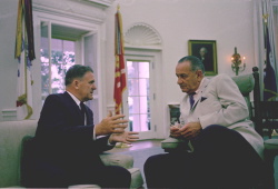 Hon. James Webb, Administrator, NASA, meets with President Lyndon B. Johnson